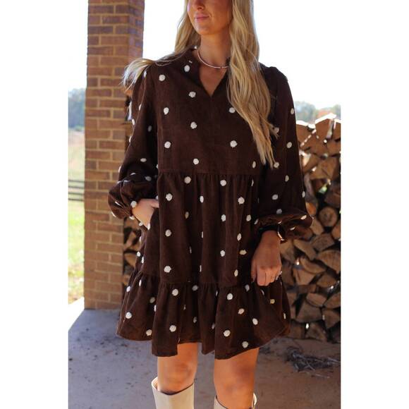 NEW ANNIEWEAR penny polka dot mini dress in brown - Picture 3 of 4